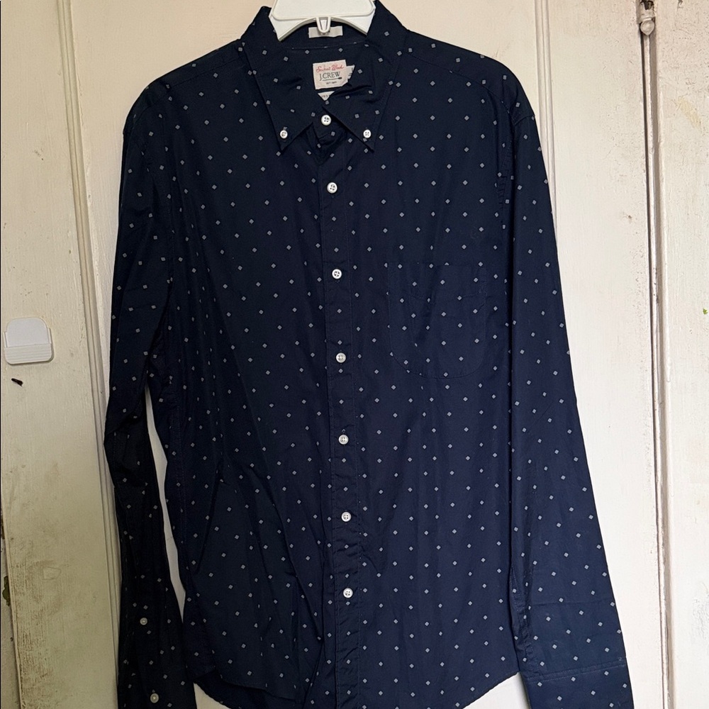 J. Crew Dark Blue Button Down Shirt with Dots